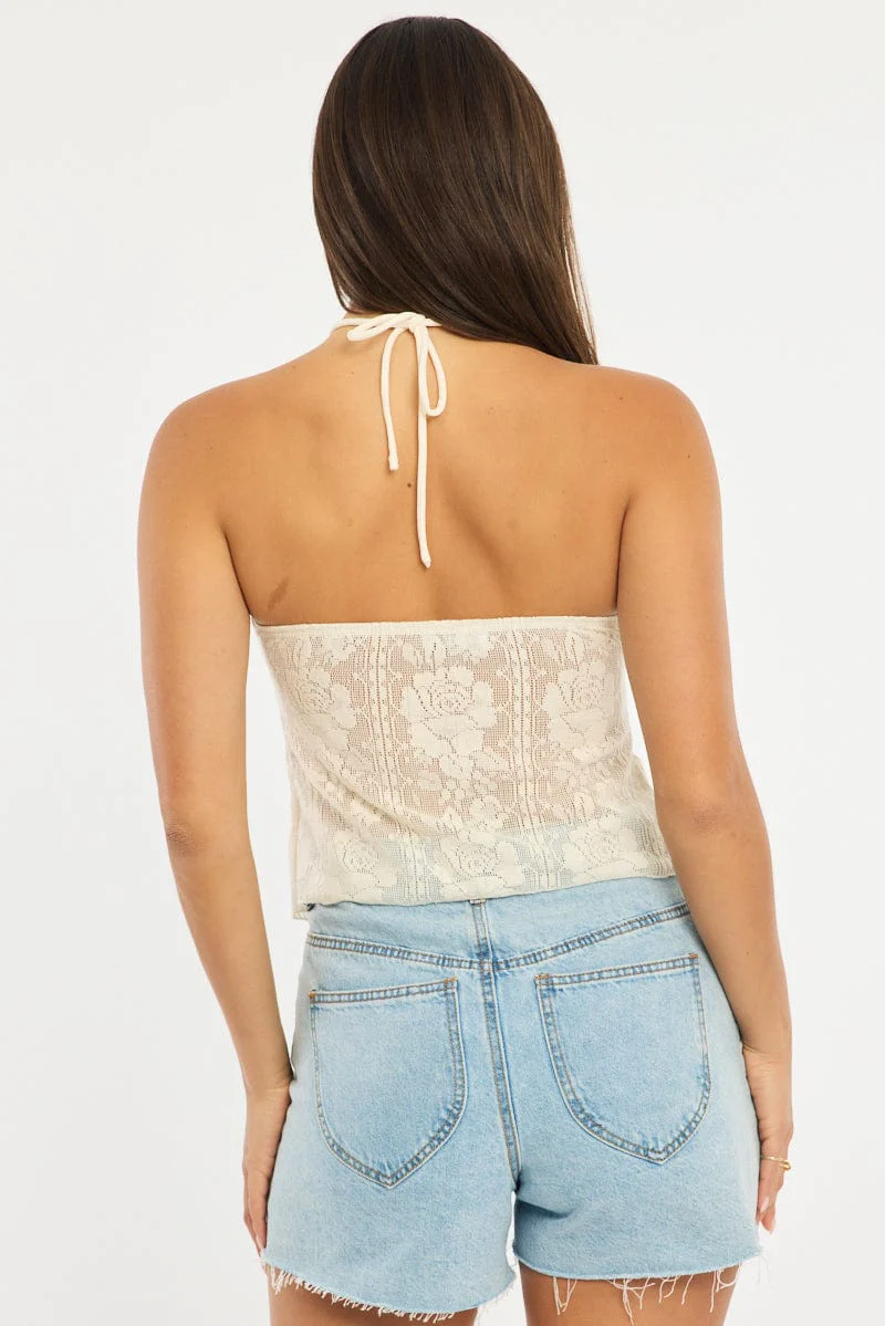 White Halter Top Sleeveless Lace - Image 4