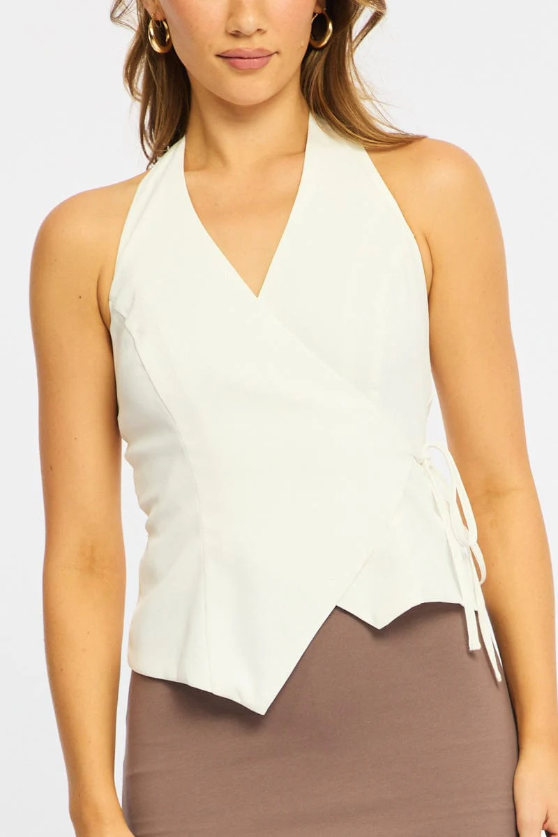 White Halter Vest Top Sleeveless V-neck - Image 5