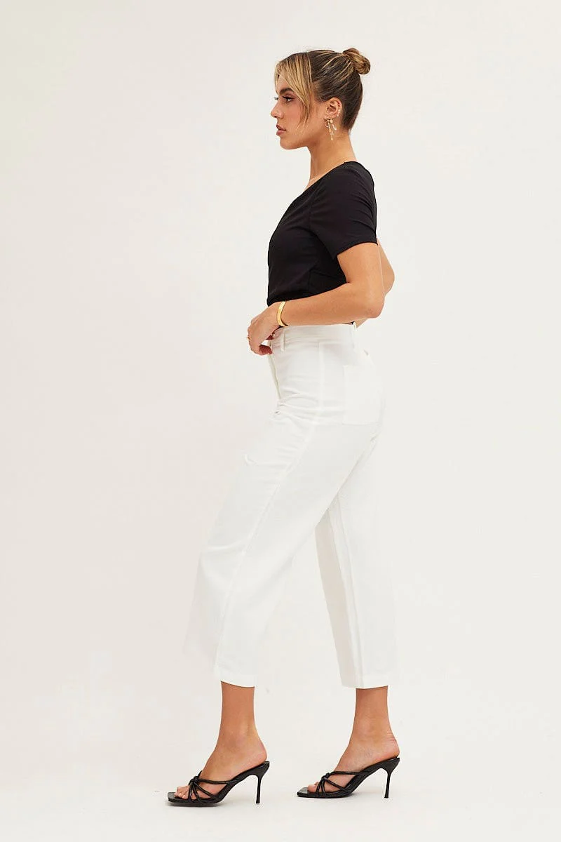 White High Rise Linen Blend Wide Leg Pants - Image 4