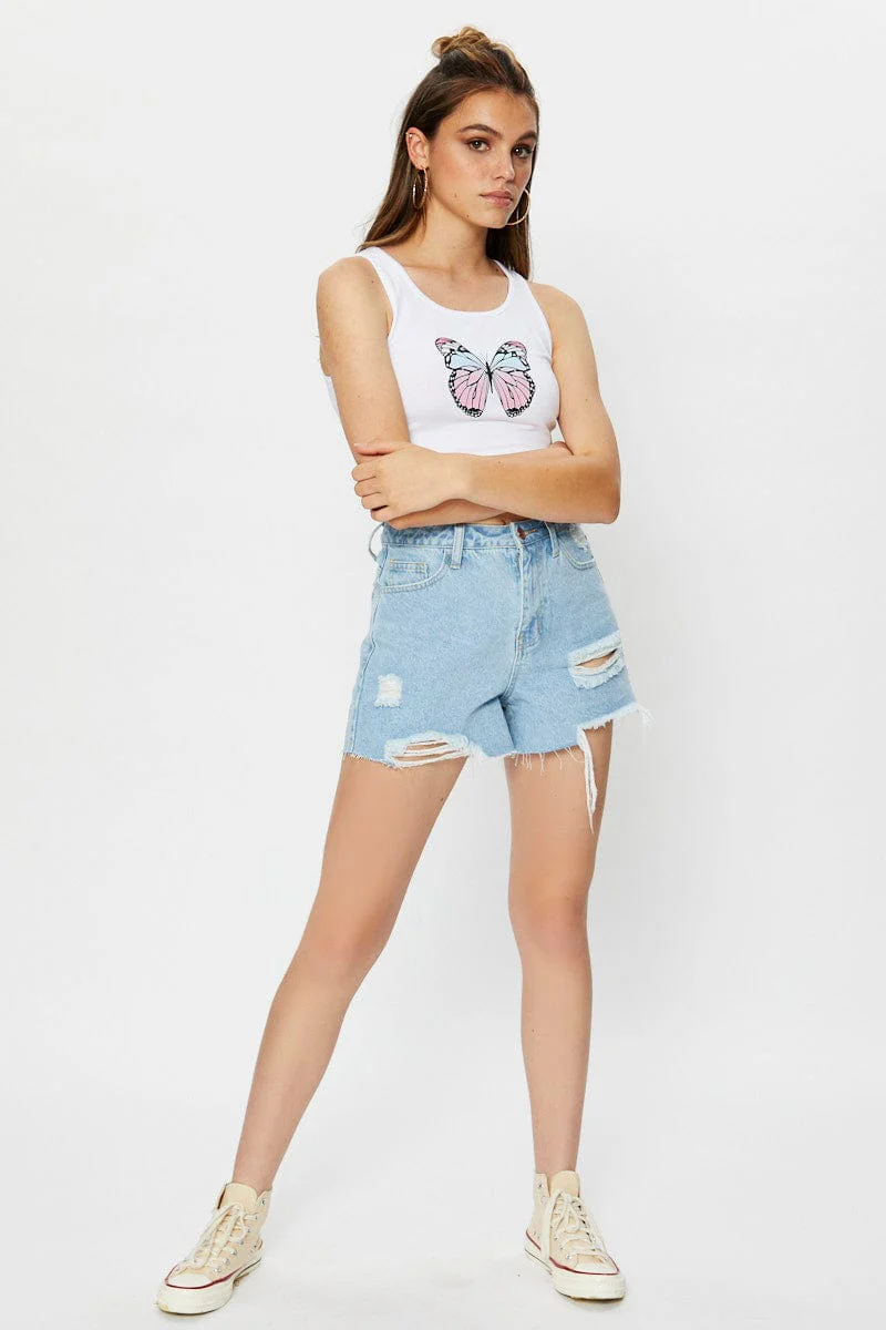 White Jersey Butterfly Graphic Print Tank Top - Image 3