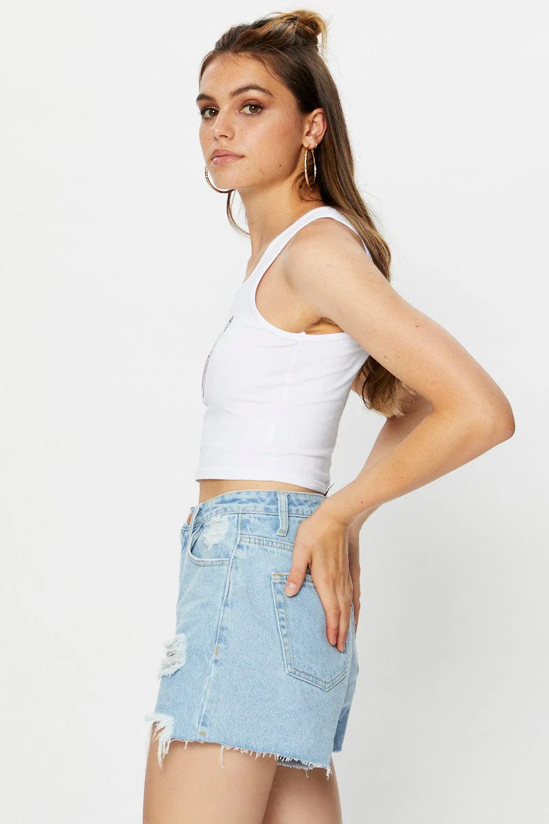 White Jersey Butterfly Graphic Print Tank Top - Image 4