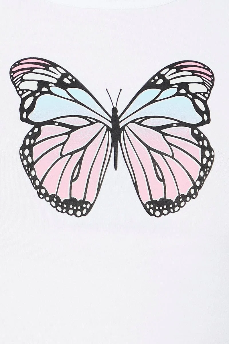 White Jersey Butterfly Graphic Print Tank Top - Image 6