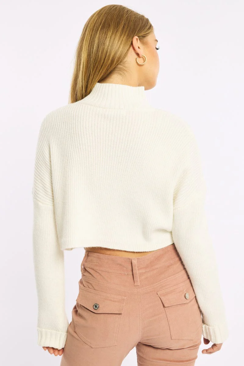 White Jumper Long Sleeve High Neck - Image 4