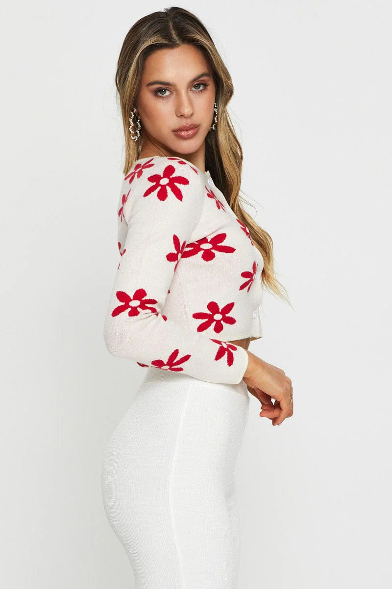 White Knit Cardigan Long Sleeve Crop - Image 4