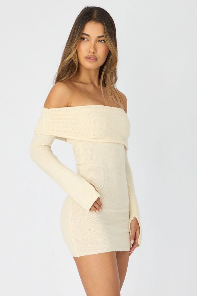 White Knit Dress Off Shoulder - Image 4