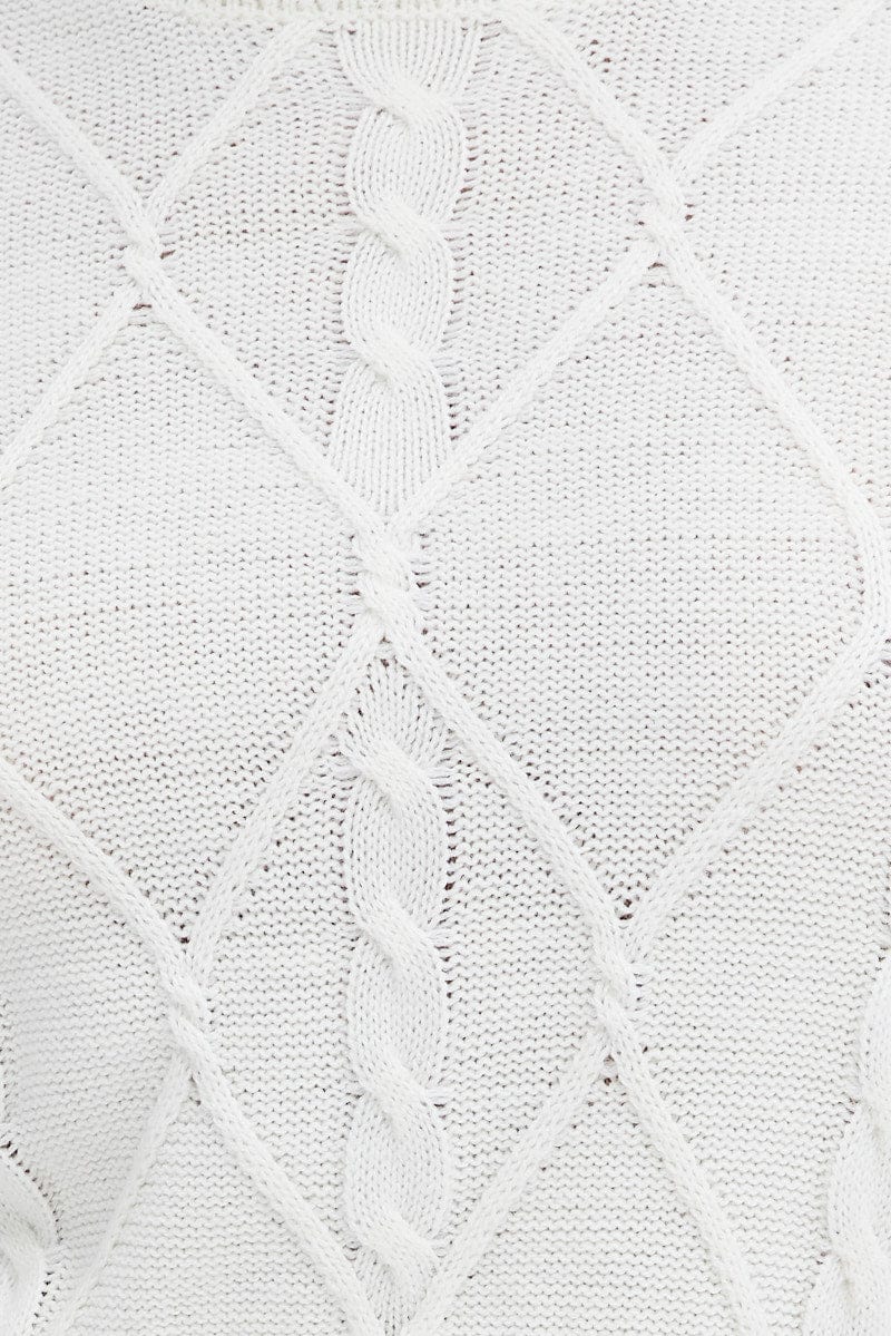 White Knit Jumper Long Sleeve Cabled Crop - Image 6