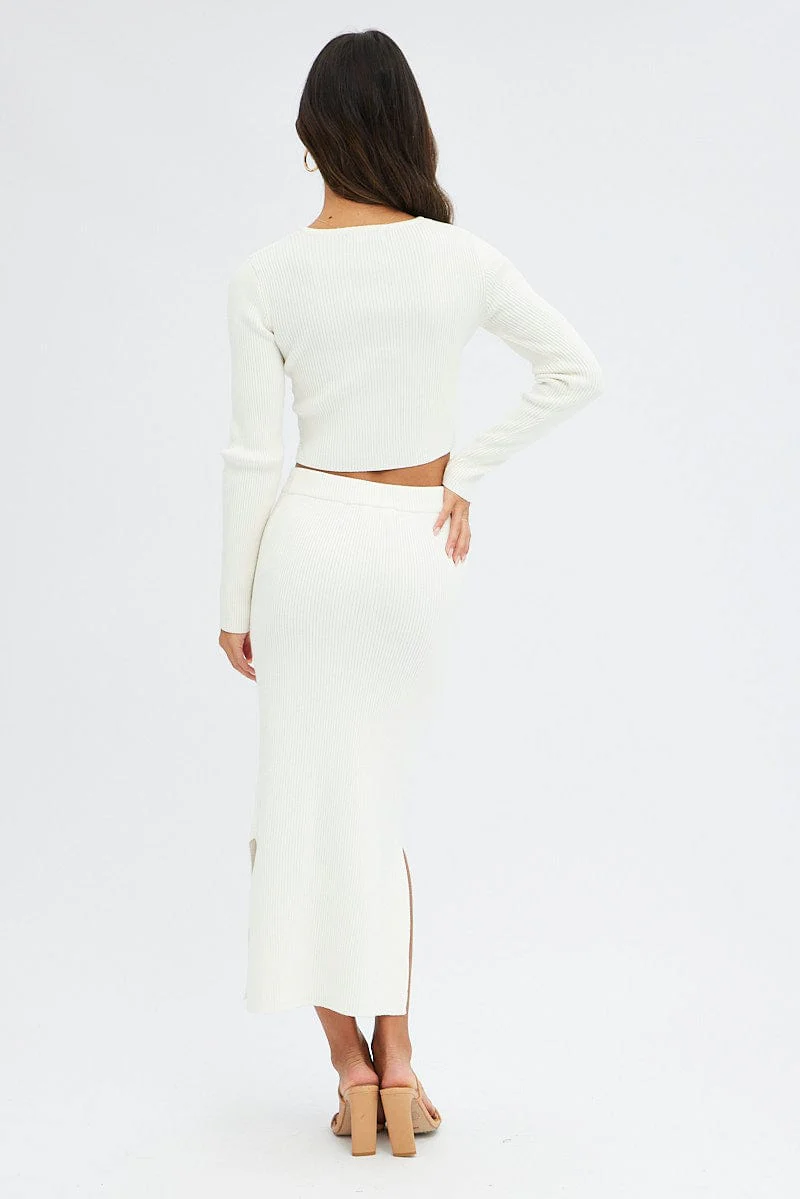 White Knit Skirt High Rise Ribbed Midi - Image 5