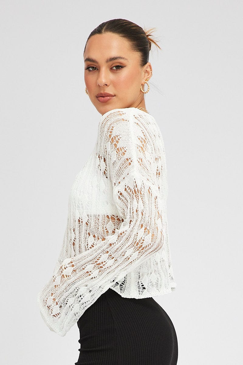 White Knit Top Long SLeeve Crew Neck - Image 4