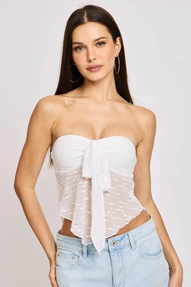 White Lace Bandeau Tie Up Front
