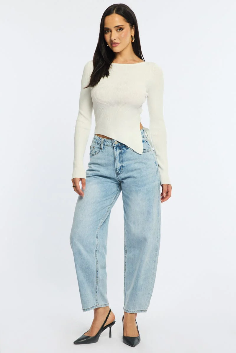 White Long Sleeve Knit With Side Split - Image 3