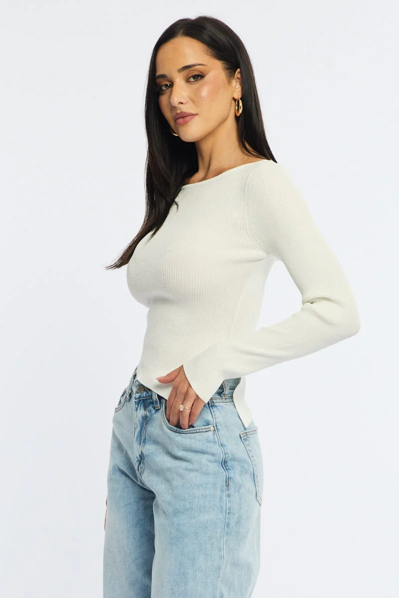 White Long Sleeve Knit With Side Split - Image 5