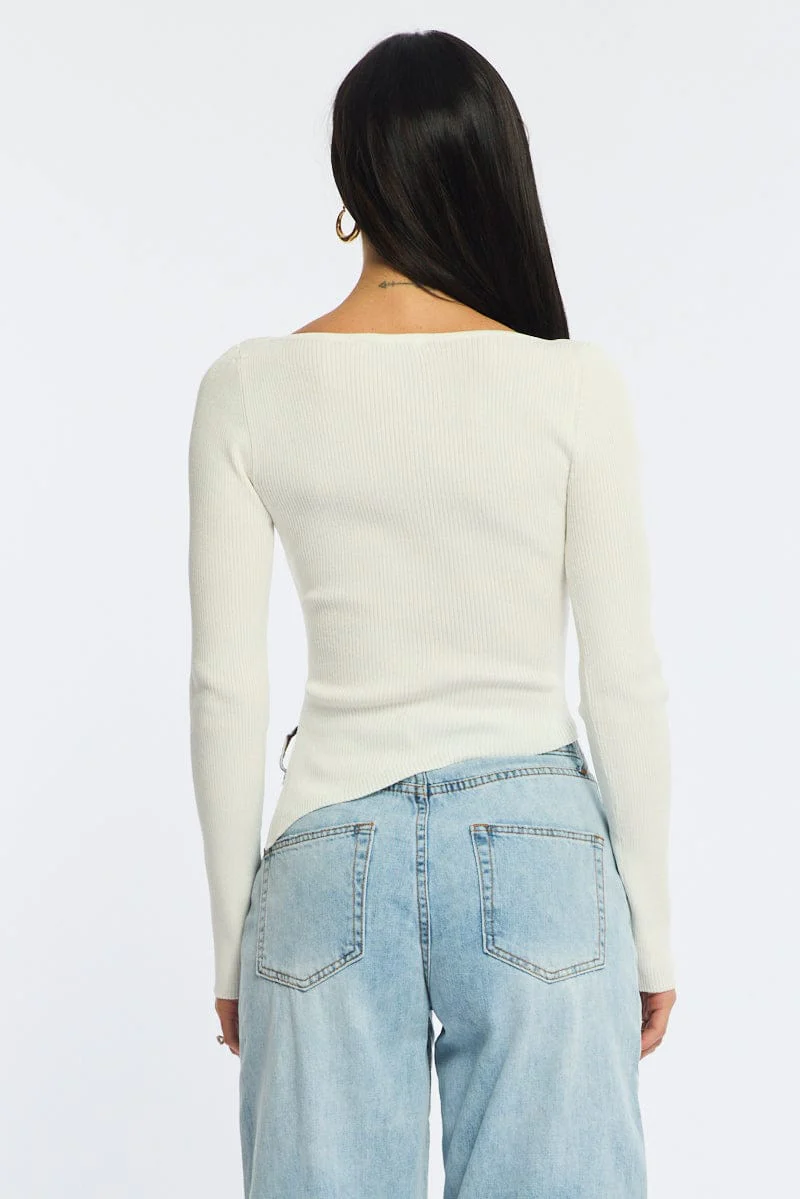 White Long Sleeve Knit With Side Split - Image 6