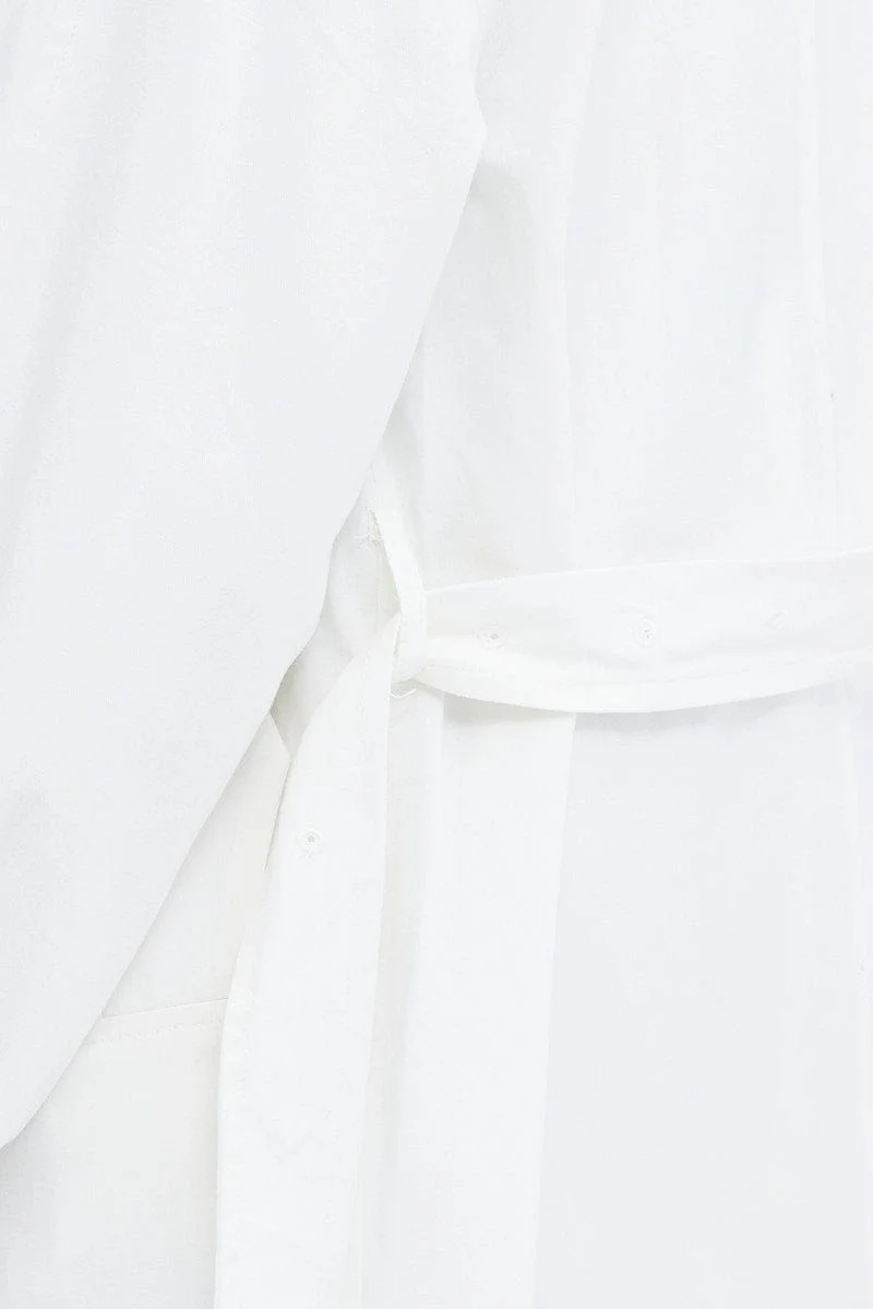 White Longline Trench Coat With Tie - Image 6