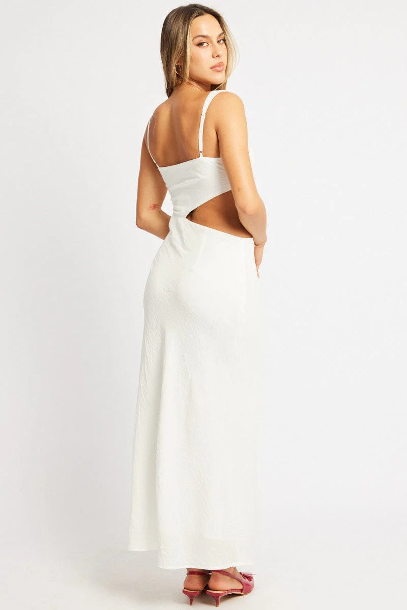 White Maxi Dress Cut Out Detail - Image 5