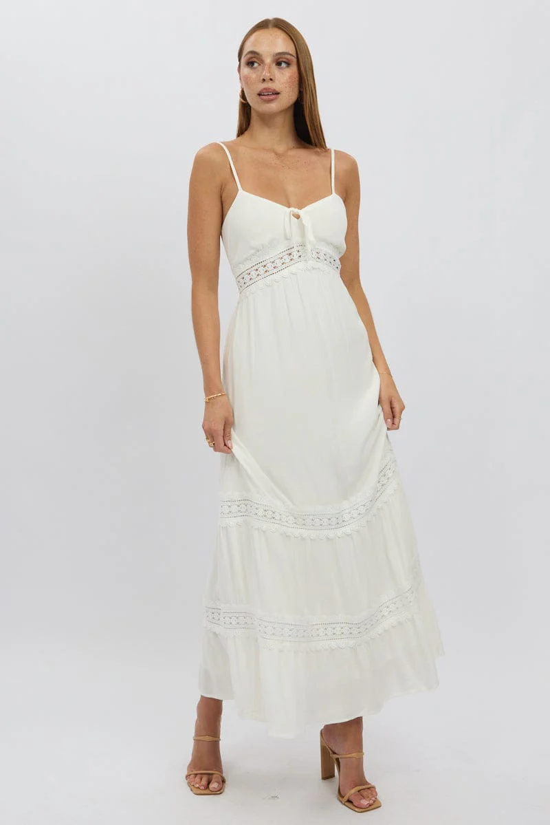 White Maxi Dress Strappy Lace Trim - Image 2