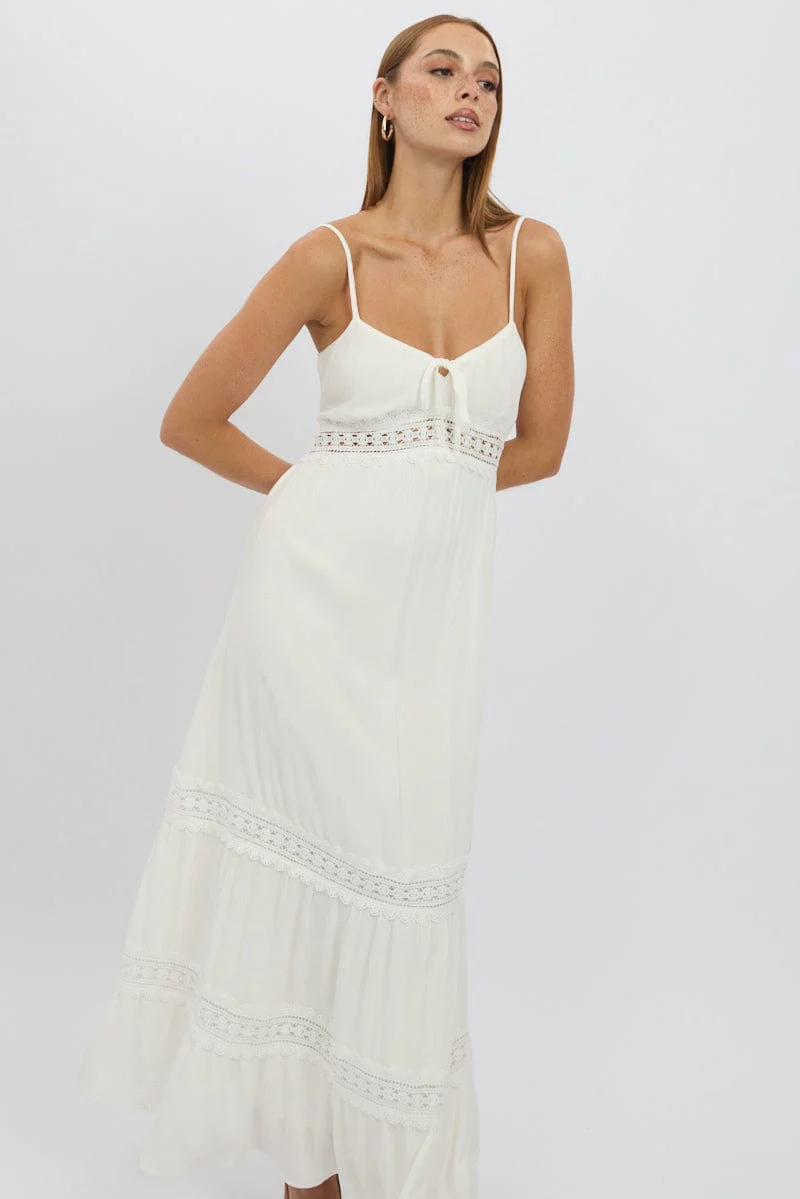 White Maxi Dress Strappy Lace Trim - Image 3
