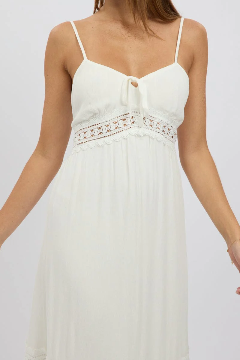 White Maxi Dress Strappy Lace Trim - Image 6