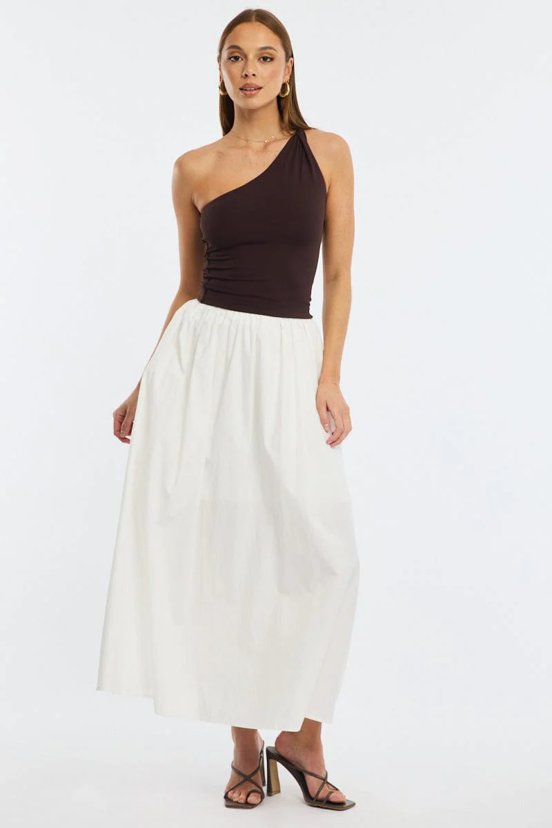 White Maxi Skirt High Rise A-line Volume Cotton - Image 3