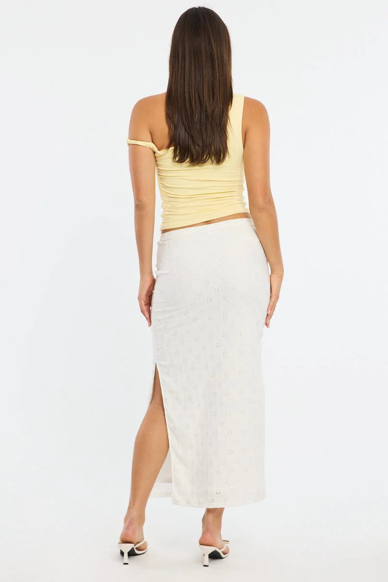 White Midaxi Skirt Elastic Waisthigh Rise Stretch Eyelet - Image 5