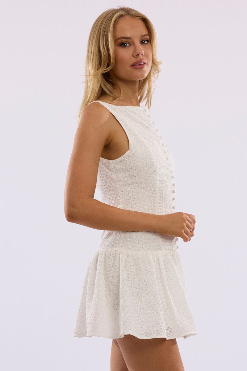 White Midi Dress Drop Waist Lace Fabric - Image 4