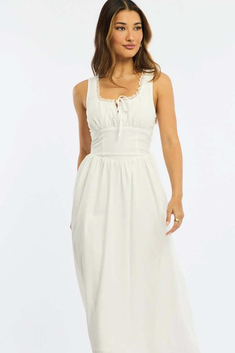 White Midi Dress Gathering Bust - Image 2