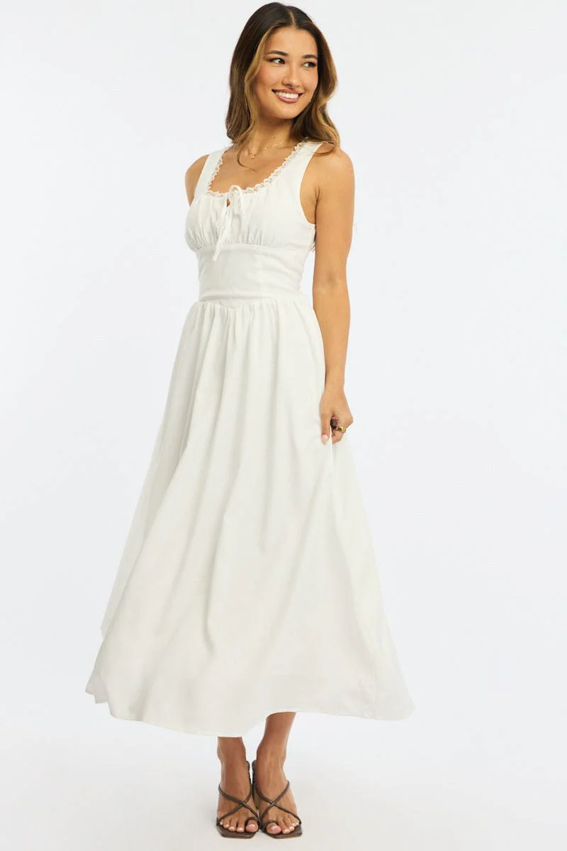 White Midi Dress Gathering Bust - Image 3