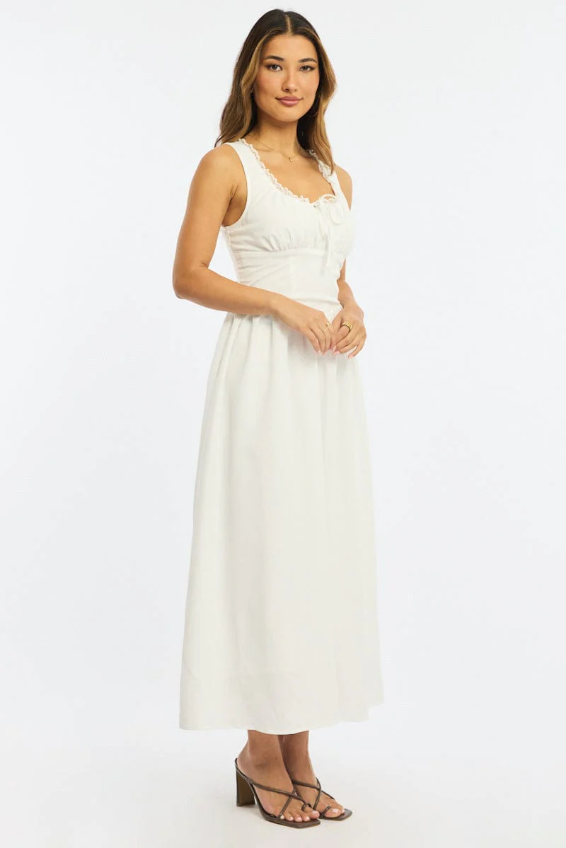 White Midi Dress Gathering Bust - Image 4