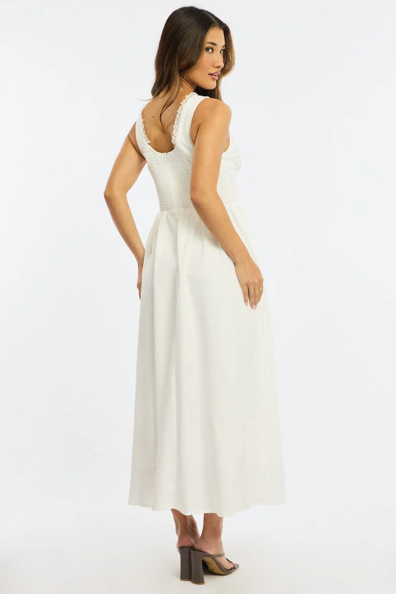 White Midi Dress Gathering Bust - Image 5
