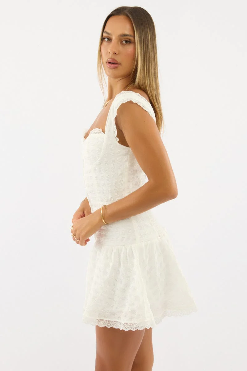 White Mini Dress Drop Waist - Image 3