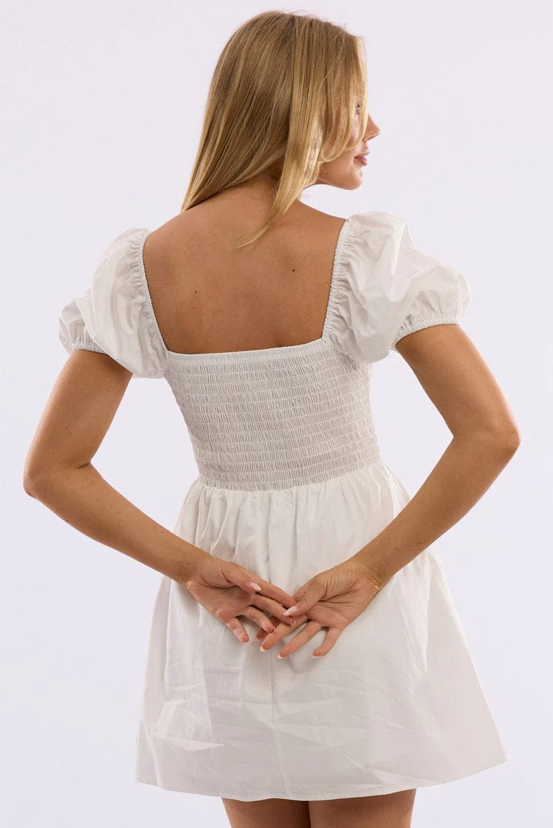 White Mini Dress Ribbon Detail - Image 5