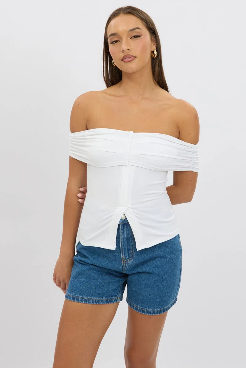 White Off Shoulder Top Rib - Image 3