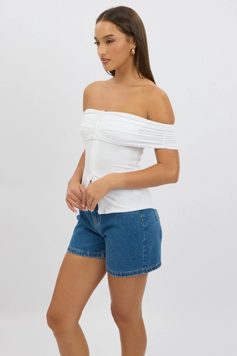 White Off Shoulder Top Rib - Image 4