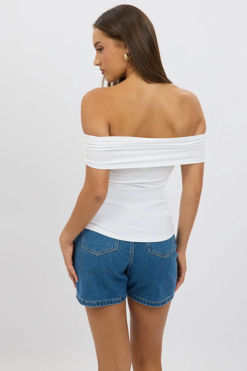 White Off Shoulder Top Rib - Image 5