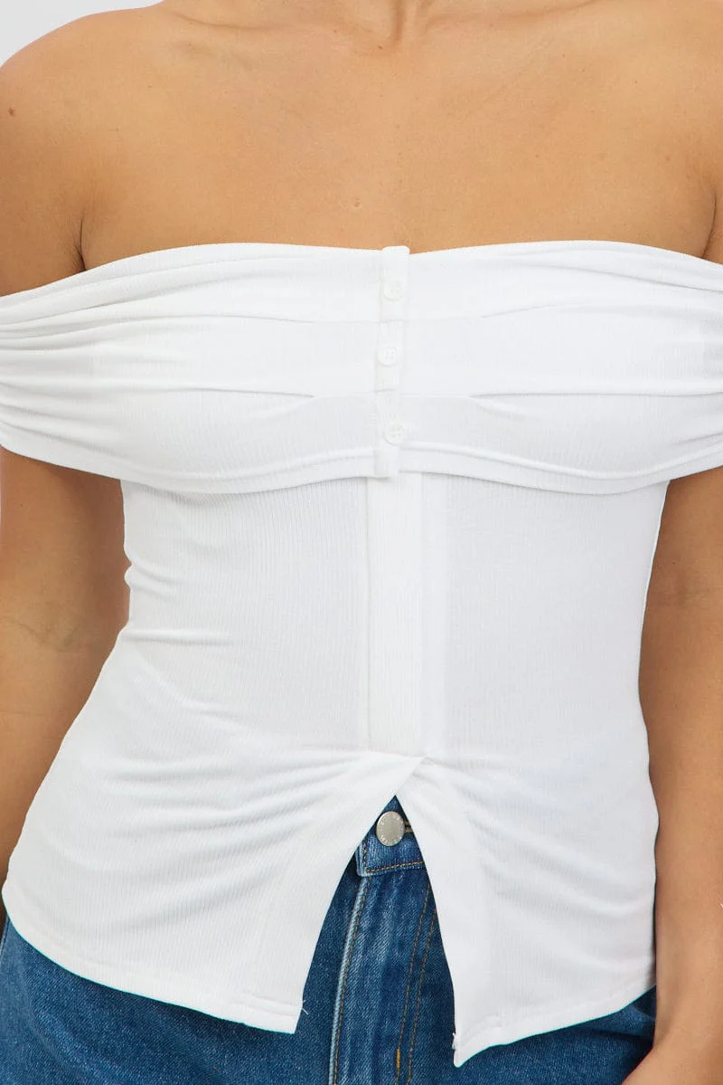 White Off Shoulder Top Rib - Image 6