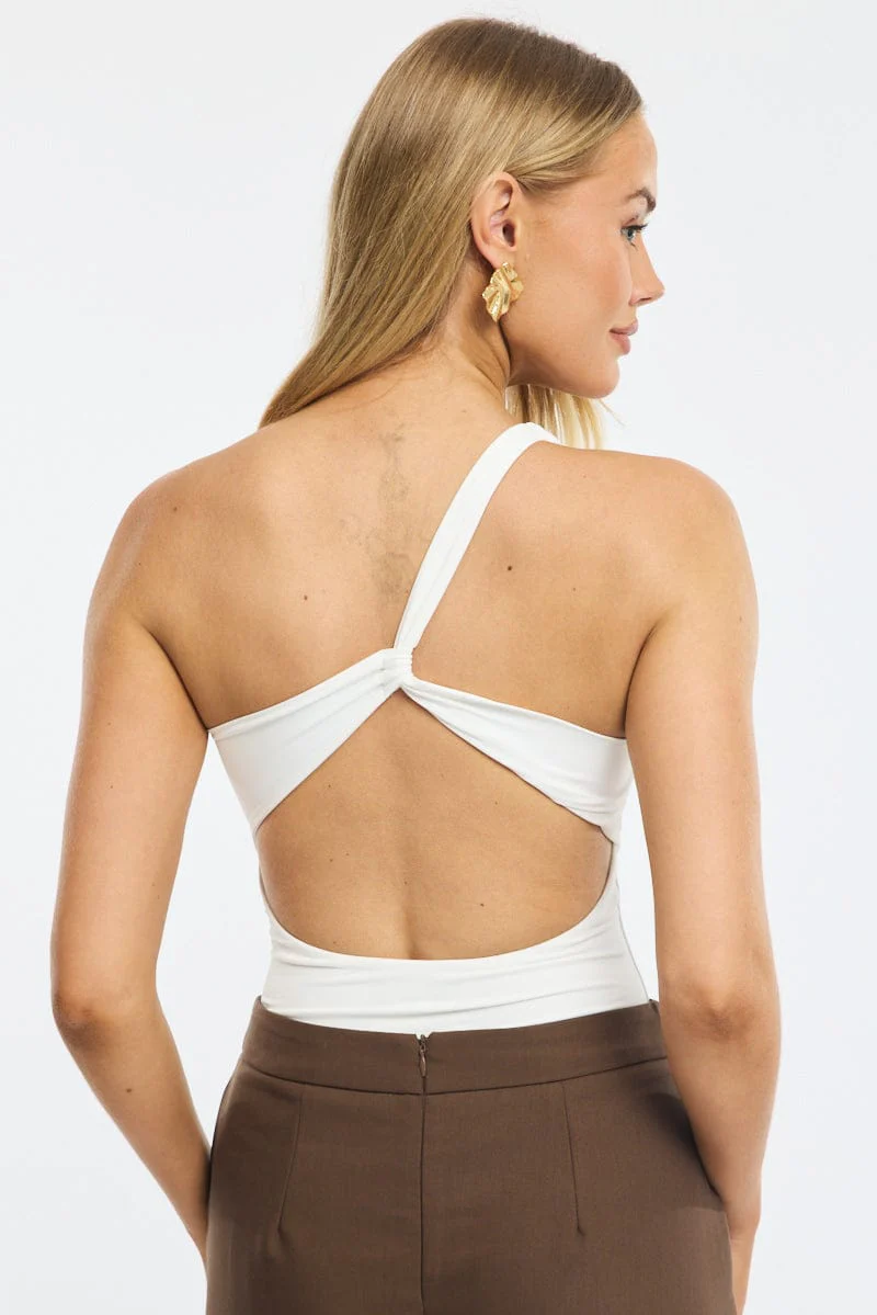 White One Shoulder Bodysuit - Image 4