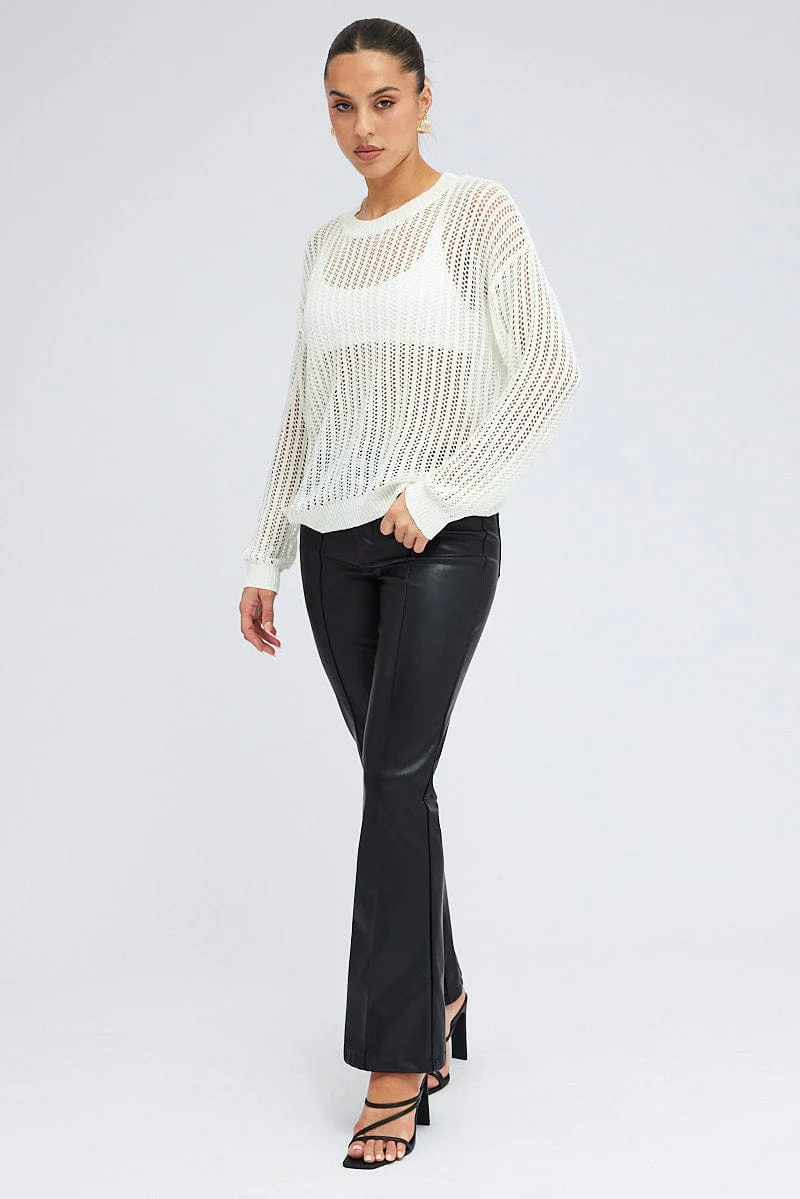White Oversized Knit Top Crew Neck - Image 2