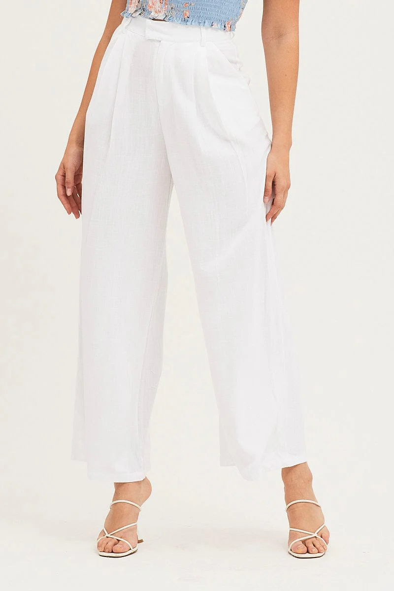 White Pants Pleated Wide Leg - Image 2