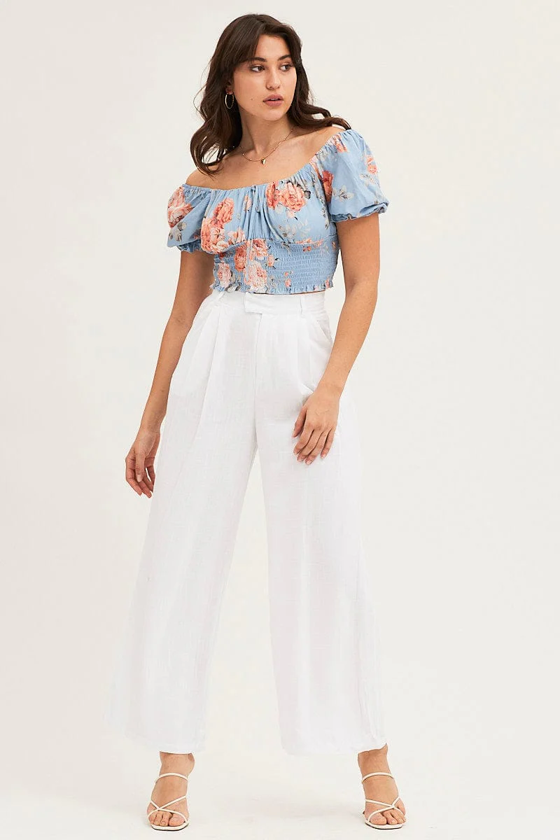 White Pants Pleated Wide Leg - Image 3