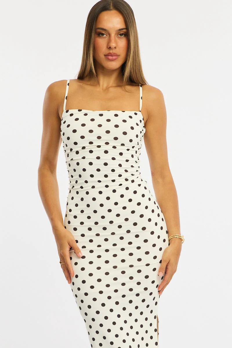 White Polka Dot Bodycon Dress Maxi - Image 2