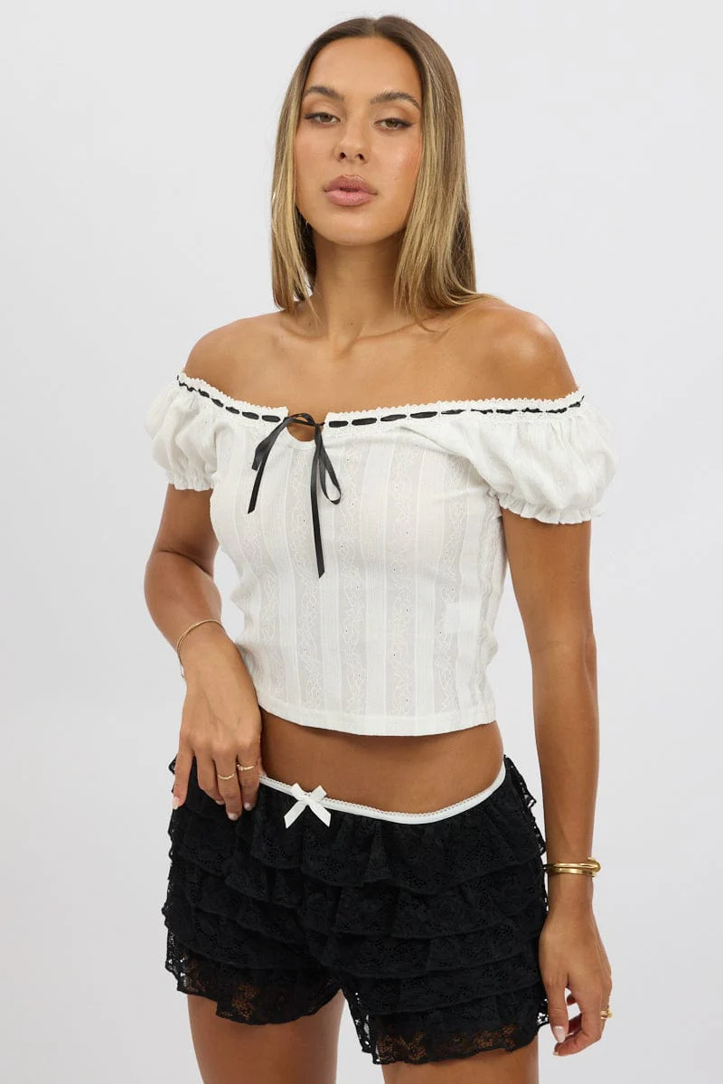 White Puff Sleeve Top Short Sleeve - Image 3