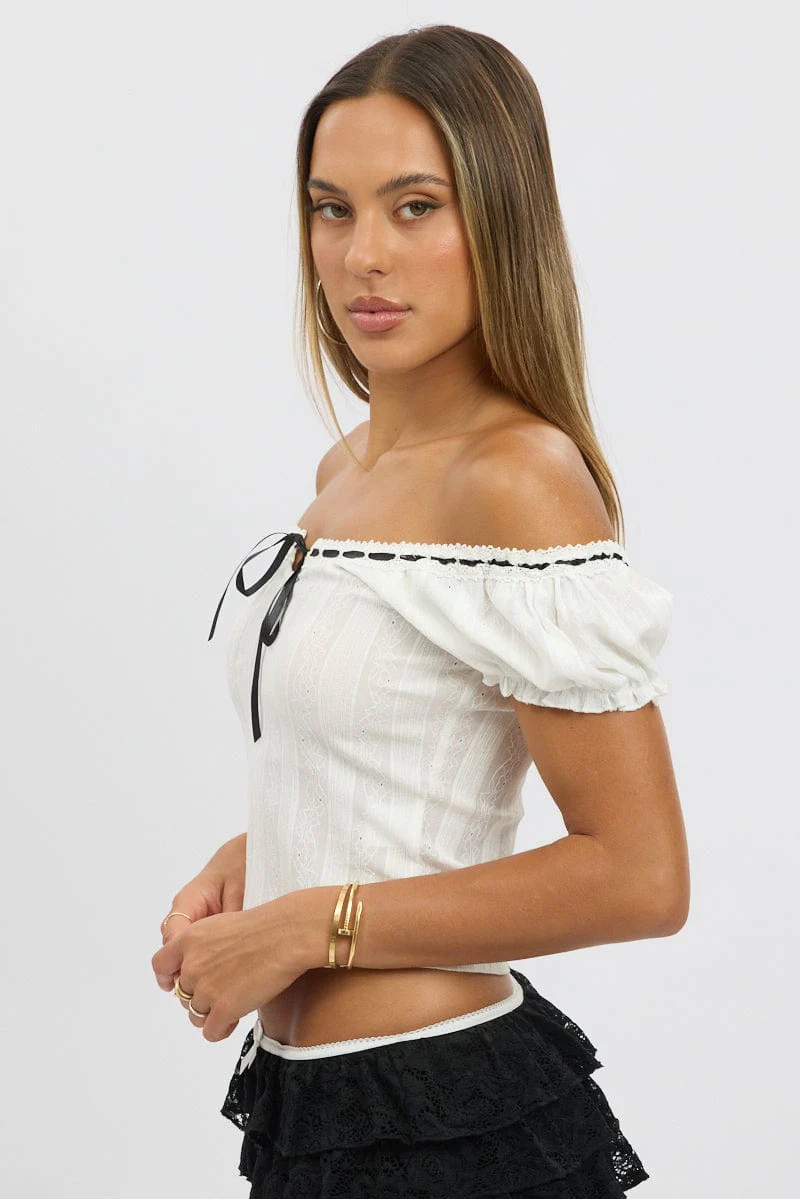 White Puff Sleeve Top Short Sleeve - Image 4