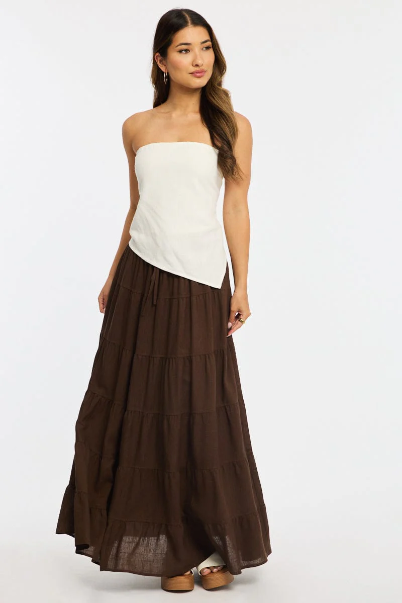 White Scarf Bandeau Top Sleeveless Strapless Linen Blend - Image 2