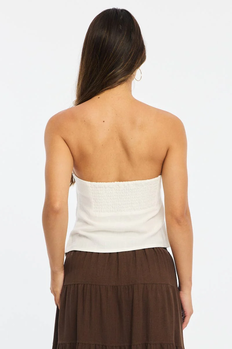 White Scarf Bandeau Top Sleeveless Strapless Linen Blend - Image 4