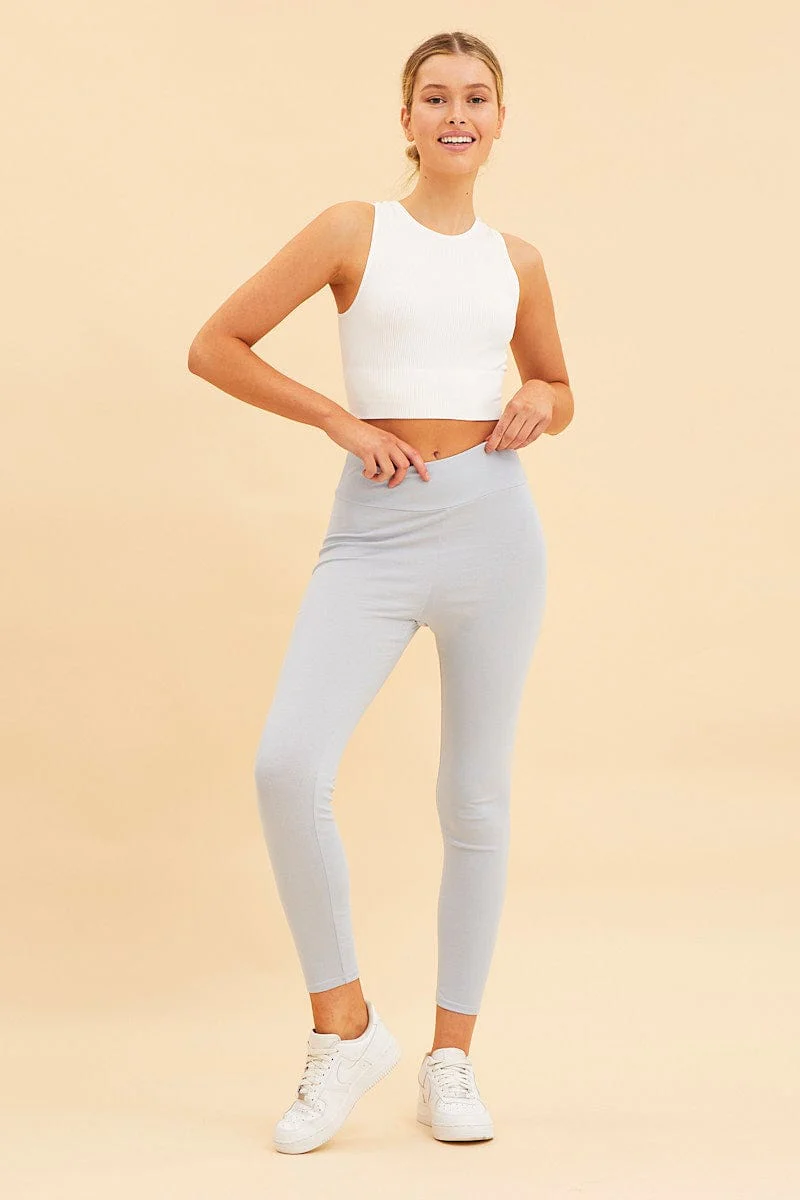 White Seamless Tank Top High Neck Rib Crop - Image 2