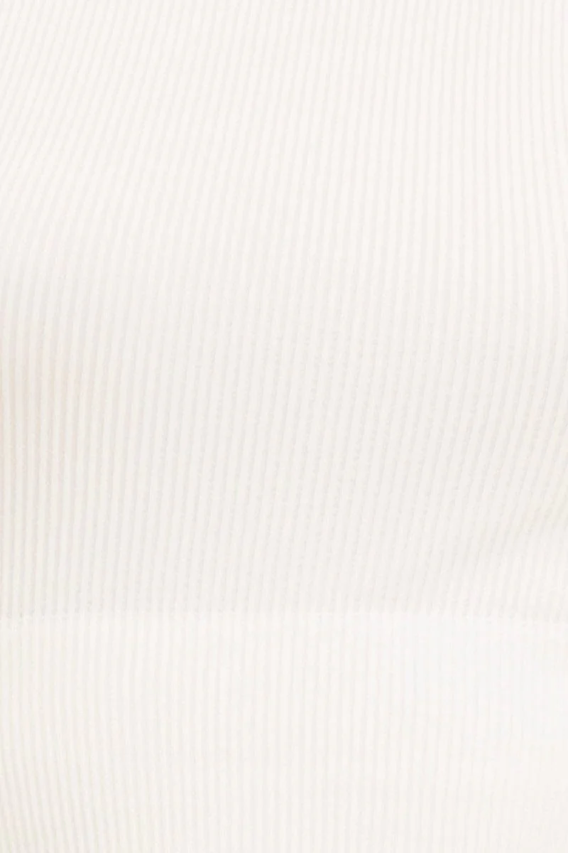 White Seamless Tank Top High Neck Rib Crop - Image 6