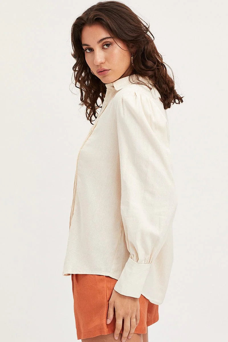 White Shirt Top Long Sleeve Collared - Image 4