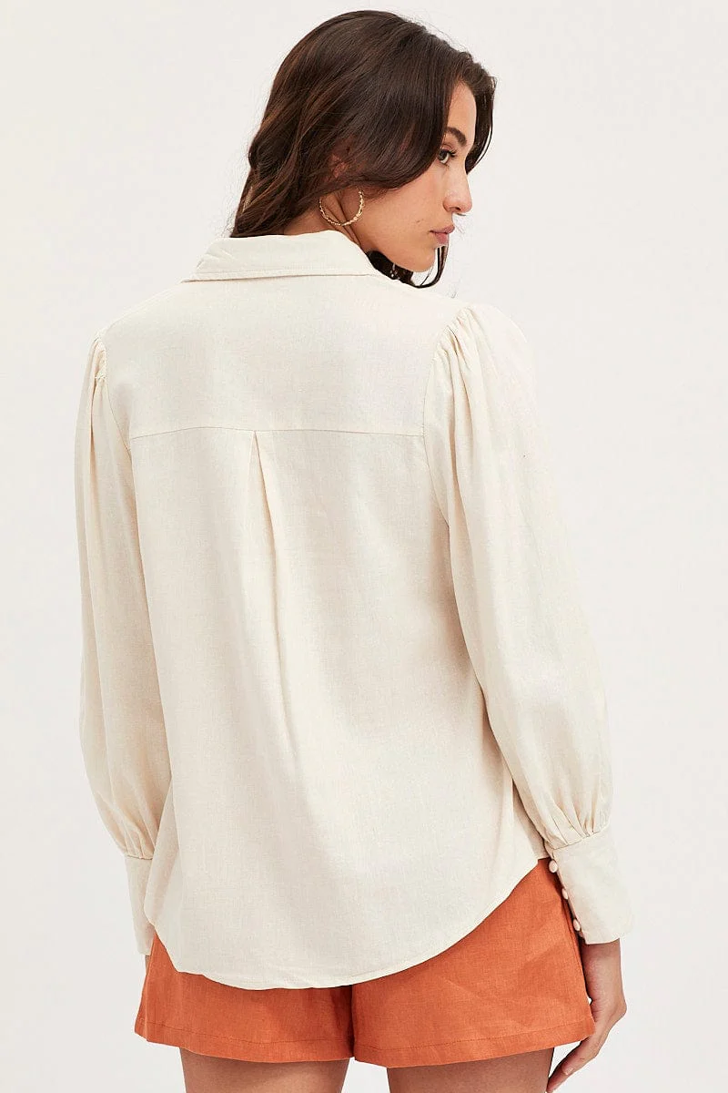White Shirt Top Long Sleeve Collared - Image 5