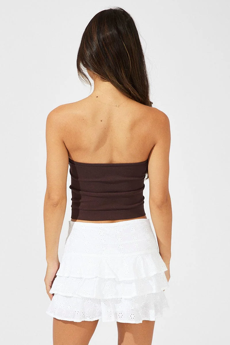White Skater Skirt Ruffle Hem Eyelet - Image 5