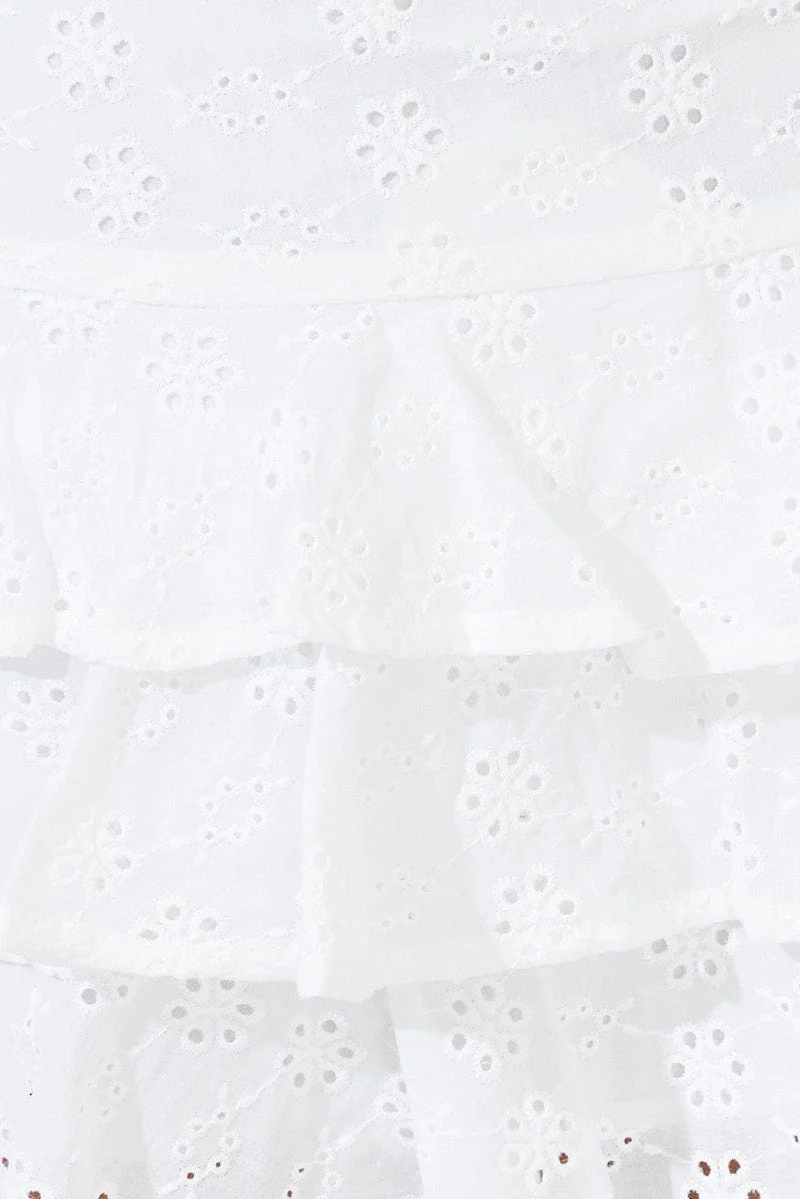 White Skater Skirt Ruffle Hem Eyelet - Image 6