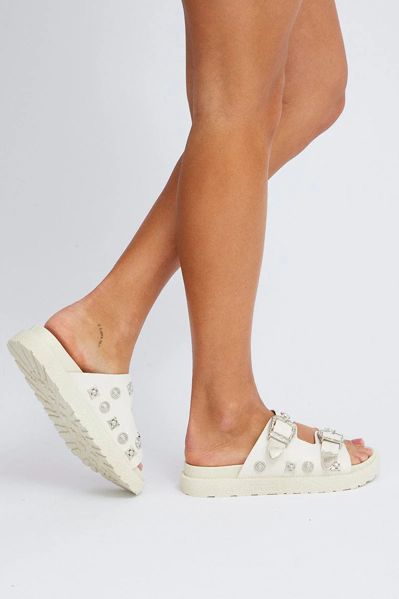 White Buckle Studded Western Footbed Sandal - Image 3